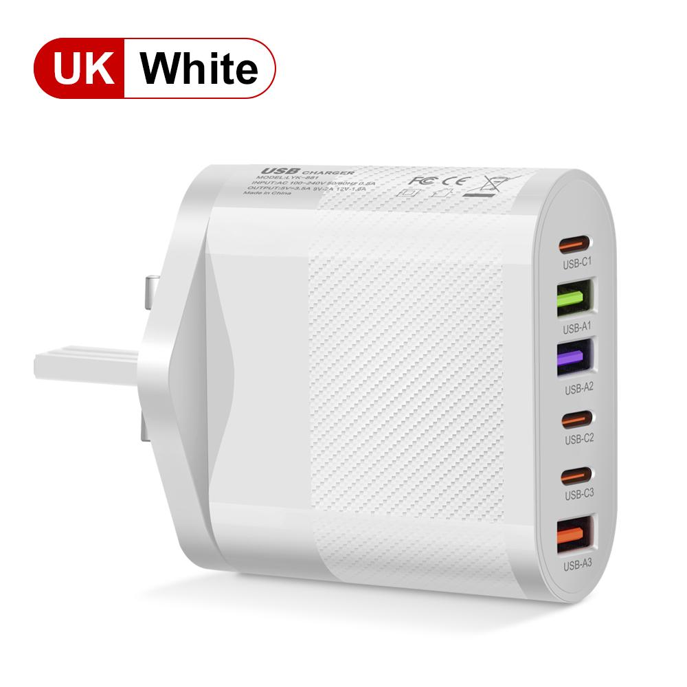 3.1A 5-Port USB PD Charger Adapter Fast Charging QC 3.0 Wall Plug for Xiaomi iPhone 15 16 Samsung Mobile Phone Power Charging