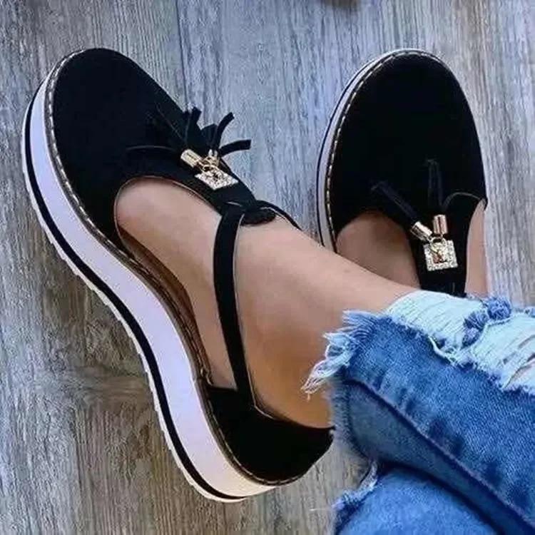 Women's Sandals Summer Casual Flat Platform Heel Tassel Buckle Strap Female Sandals Platform Vulcanized Shoes for Women New