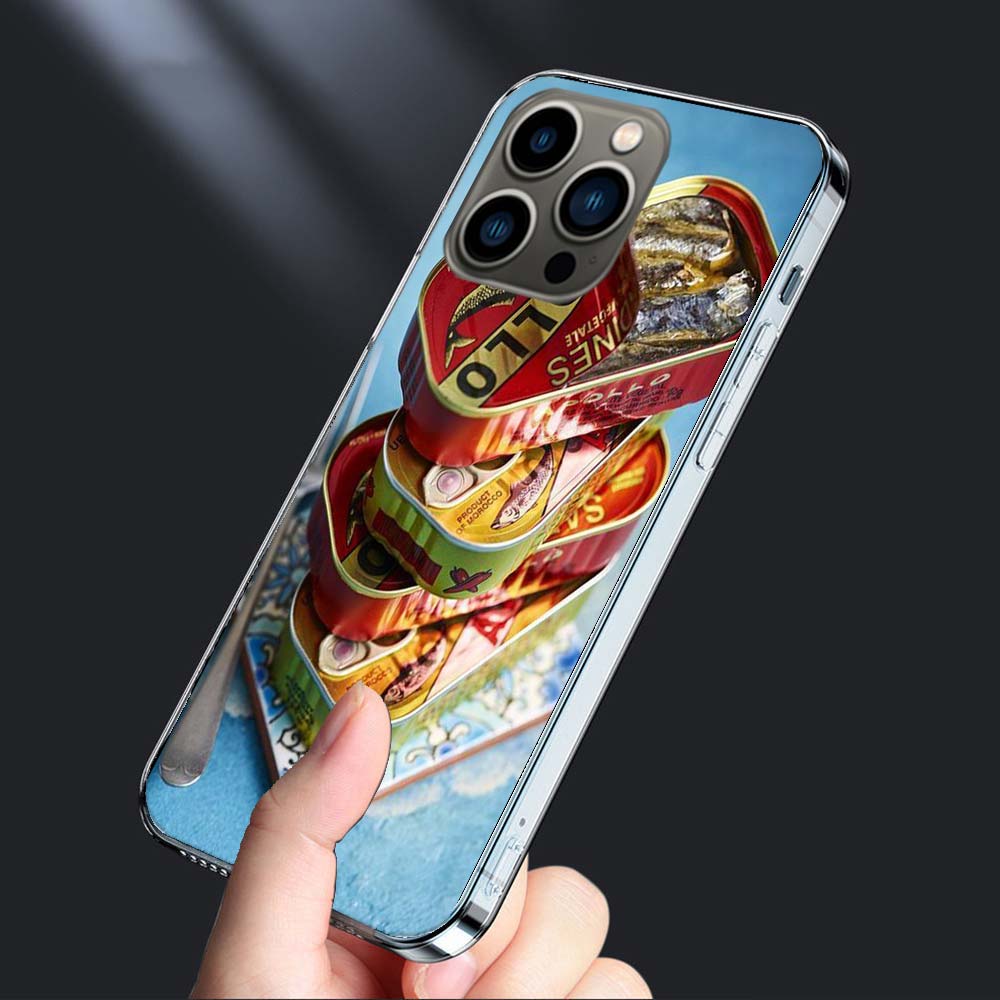 Sardines Canned Phone Case For Iphone 16E 15 Pro 14 Plus 17E 16 17 Pro Max Air 11 12 13 Mini Shockproof Capa Cute Cover TPU C