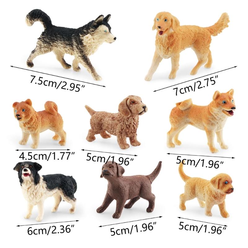 8PCS Dog Figurines Playset, Realistic Detailed Plastic Puppy Figures, Hand Painted Mini Dog Figures Toy Set Cake Toppers