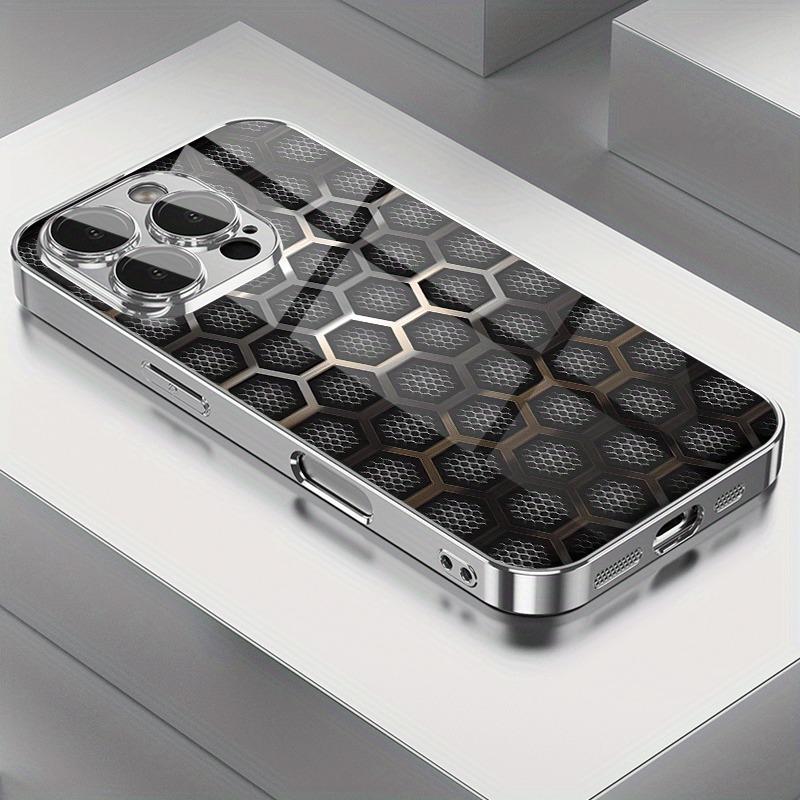 Minimalistiskt texturerat bikakemönstrat glas galvaniserat mobilskal för iPhone 17 16 15 14 13 12 11 Pro Max Plus 17 Air Cover