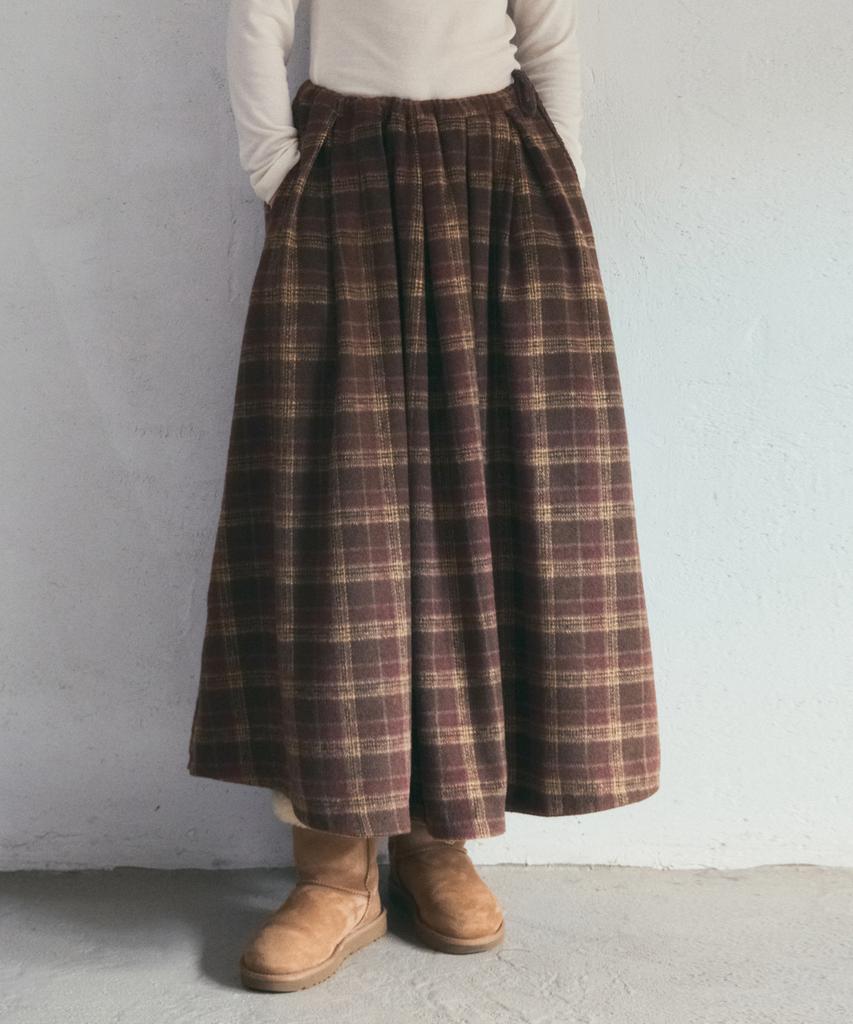 Aueonoseuteljia Warm Mulled Check Skirt_Brown(O25-Sk22)