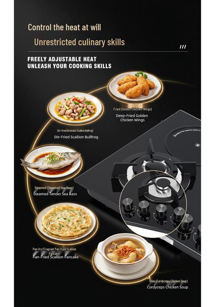 3 Gas + 1 Electric Built-in 4 Burner Cooktop with Tempered Glass Panel
