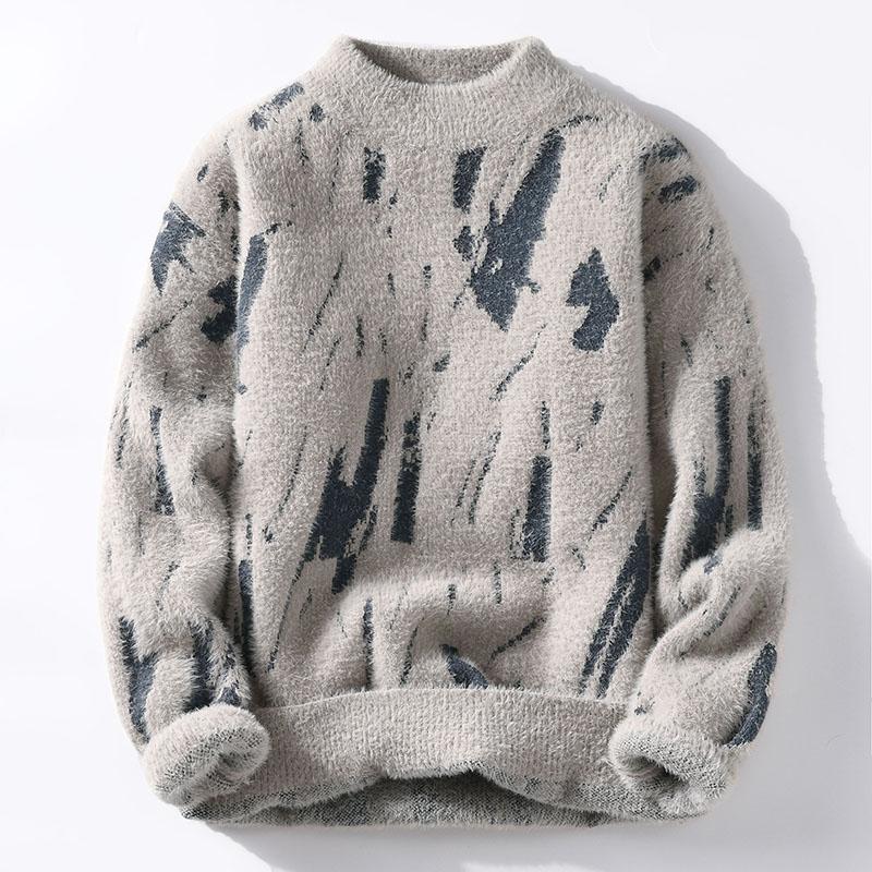 Winter Thick Man Casual Round Neck Semi High Neck Sweaters Male Loose Casual Knitted Pullover