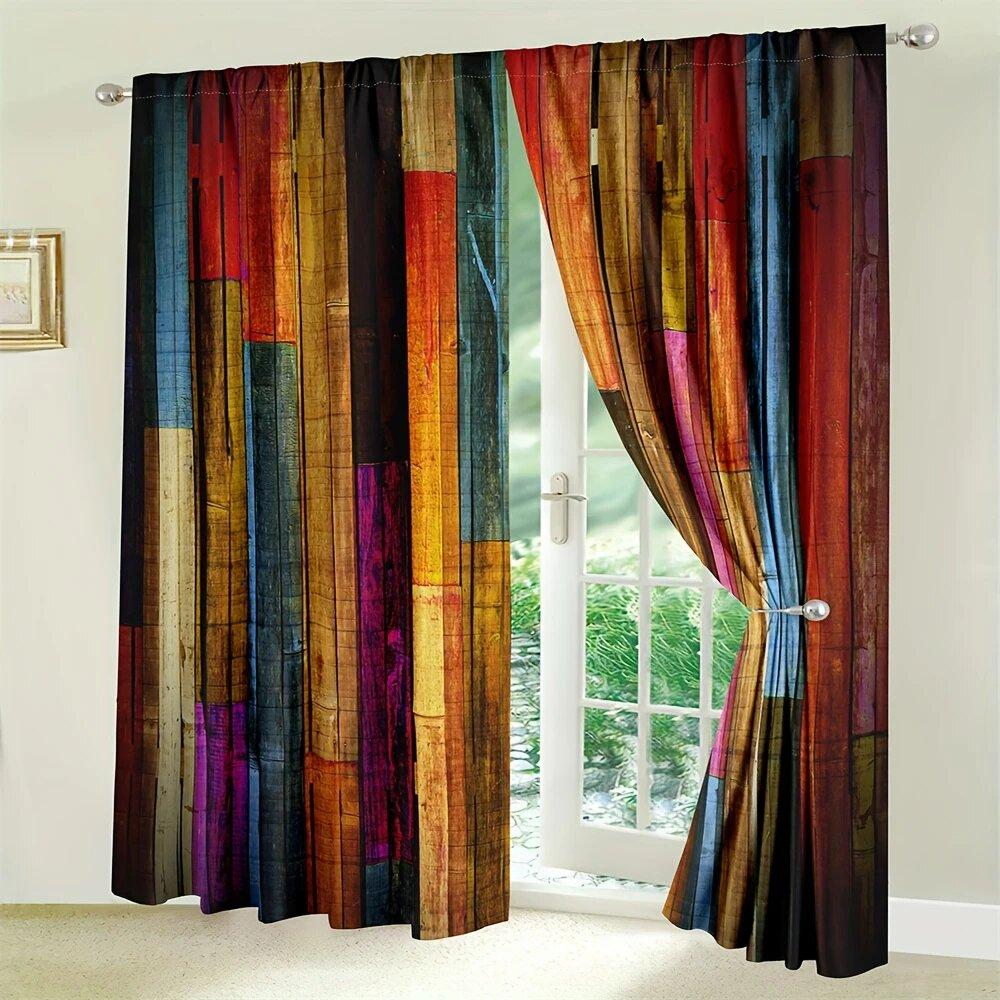 2Pcs- Bohemian Printed Curtains   Pole Bag Curtains 42*84   Bedroom And Living Room   Home Decoration   Room Decoration