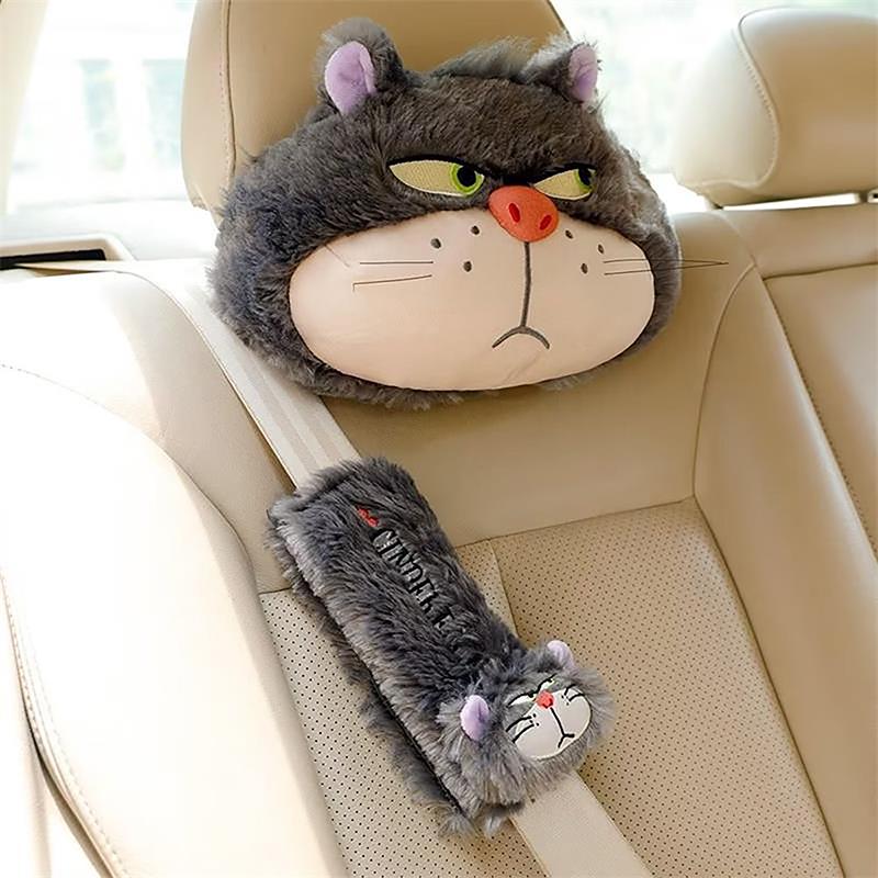 Cartoon Cute Cat Stuffed Plush Doll Car Neck Pillow Headrest Anime Personality And Creativity  Plush Seat Belt Cover