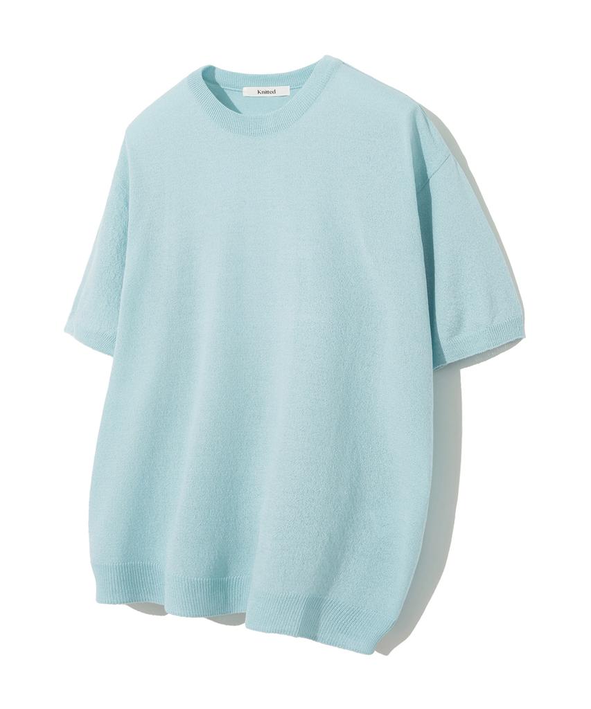 KNITTED Cool Summer Essential Round Short Sleeve Knit Tee Sky Blue
