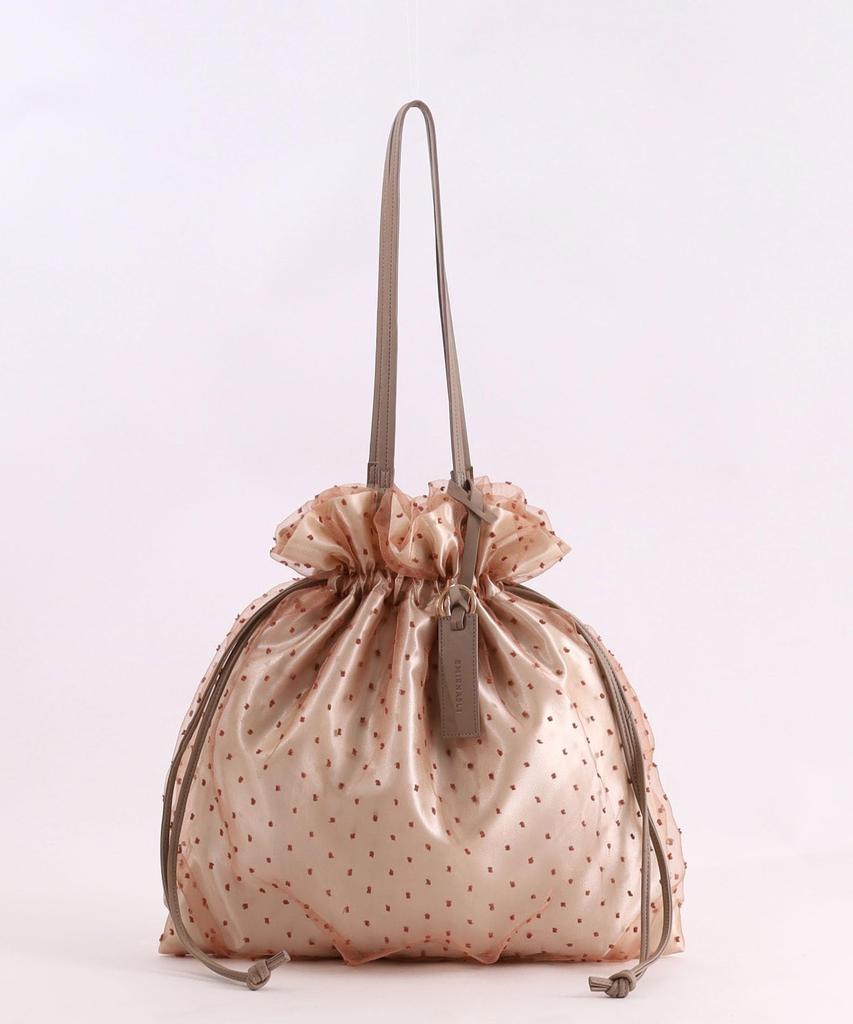 Samir Nasri Tulle Dot Drawstring Tote BagA4 Size Compatible, 2412211014, Beige (050)