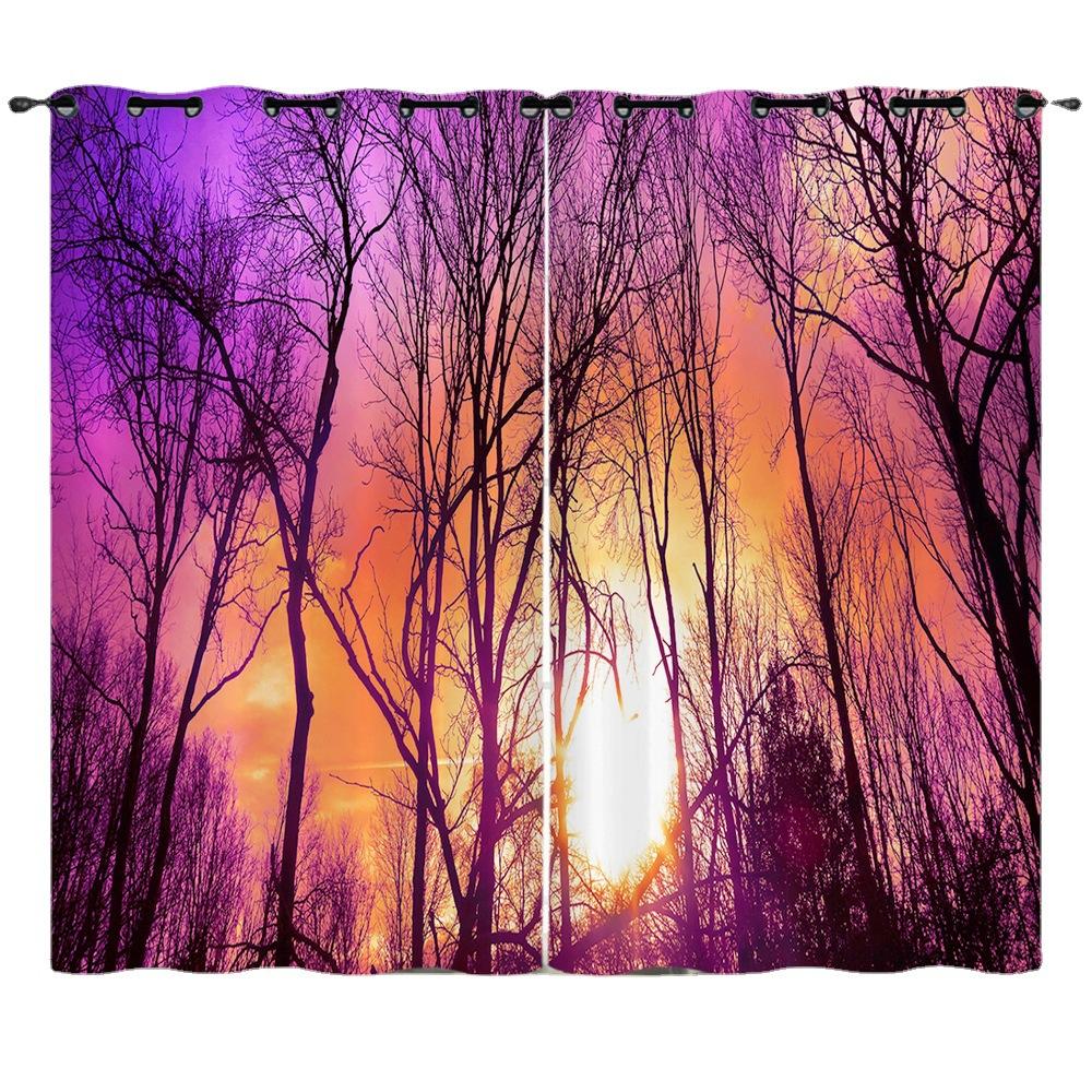 Cortinas Pôr do Sol Cenário de Pôr do Sol Impressão Digital 3D Cortina Blackout Ilhós
