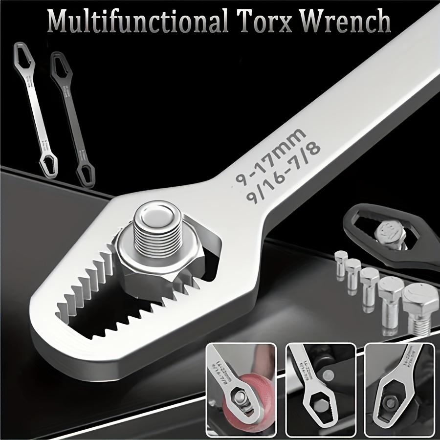 5mm Thick Adjustable Torx Wrench - Self-Tightening Dual-Head Spanner, Fits 3-17mm, Portable for Home & Auto Repairs, Versatile Black