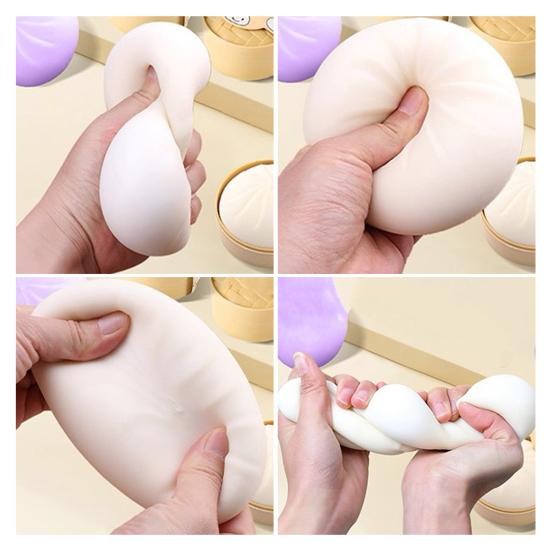 Steamed Bun Squeeze Toy Large Stress Relief Toy Slow Rebound Memory Foam Realistic Bun Shape Cute Desk Toy with Detachable Mini Steamer
