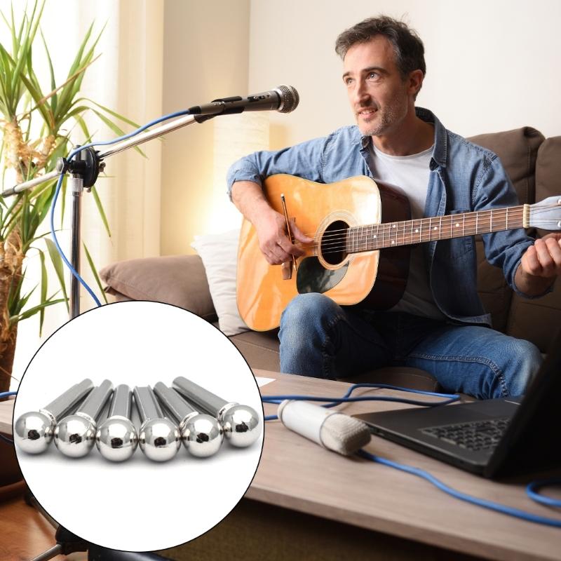 6Pcs/set Guitar String Peg Nail Metal Acoustic Guitar Bridge Pins Pegs Folk Guitar Bridge End Pins Replacement Parts