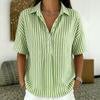 Summer New Women's Fashion Casual Striped Short Sleeve Lapel Shirt, European & American Style Crossbody Clothing