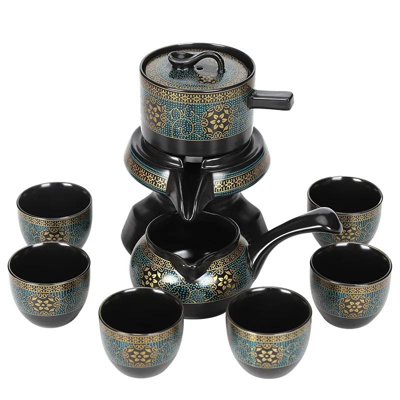 Čínský čajový set Keramický Kungfu čajový set Poloautomatický rotující Kungfu čajový set Voda na přípravu čaje Keramický čajový šálek Obchodní dárky