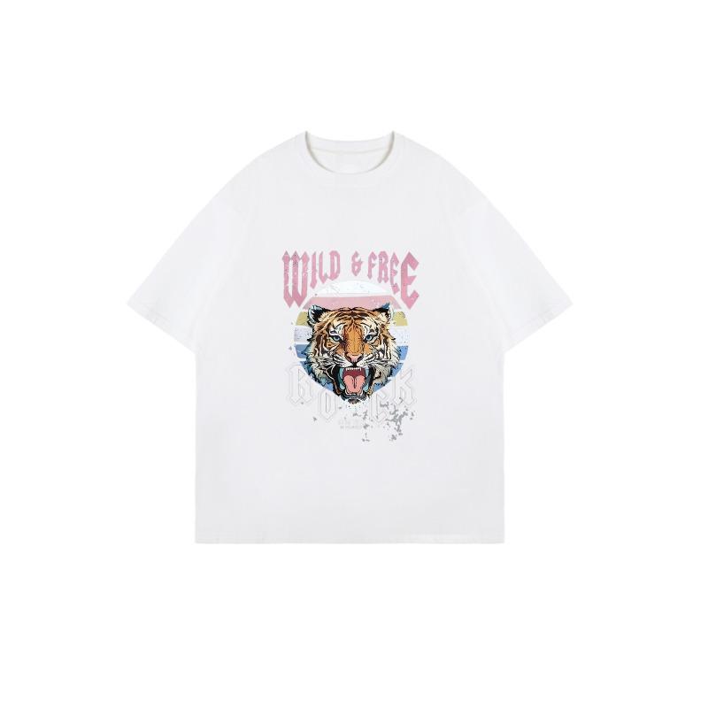 Übergroßes T-Shirt Schwarzer Tigerdruck Wild And Free Rock Grafikdesign Lässige Streetwear für Frauen