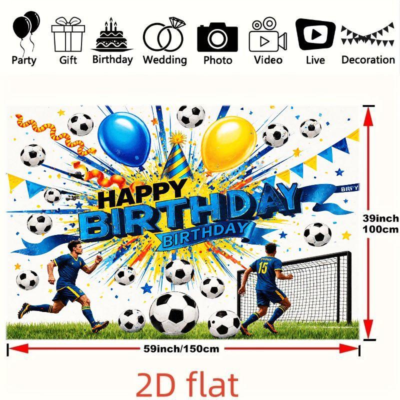 2D, 1 Piece of Football-themed Birthday Backdrop Fabric, Suitable for Birthday Party Settings, To Enjoy Unforgettable Moments