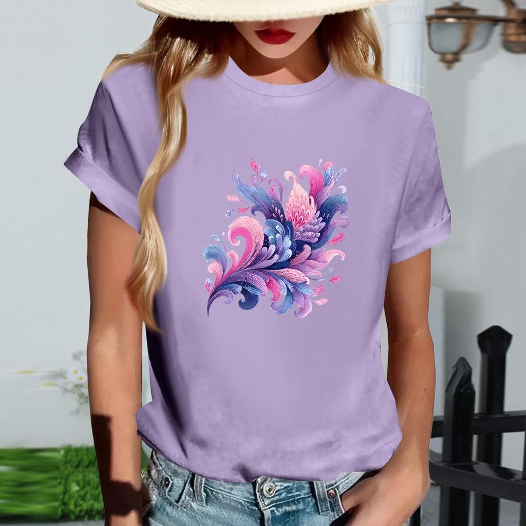 Damernas Mode Rundhalsad Casual Retrotryck Kortärmad T-shirt Topp