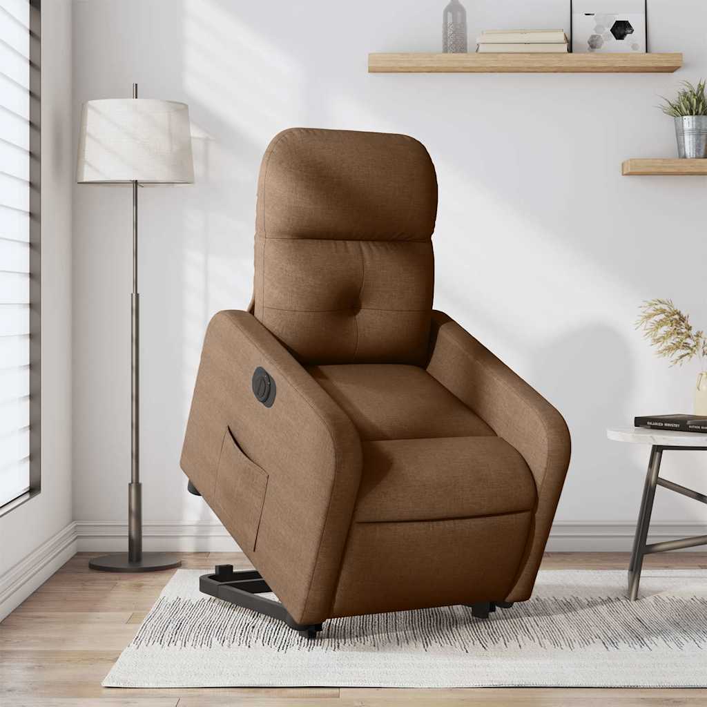 Electric Recliner Chair with Rising Function Brown Fabric
