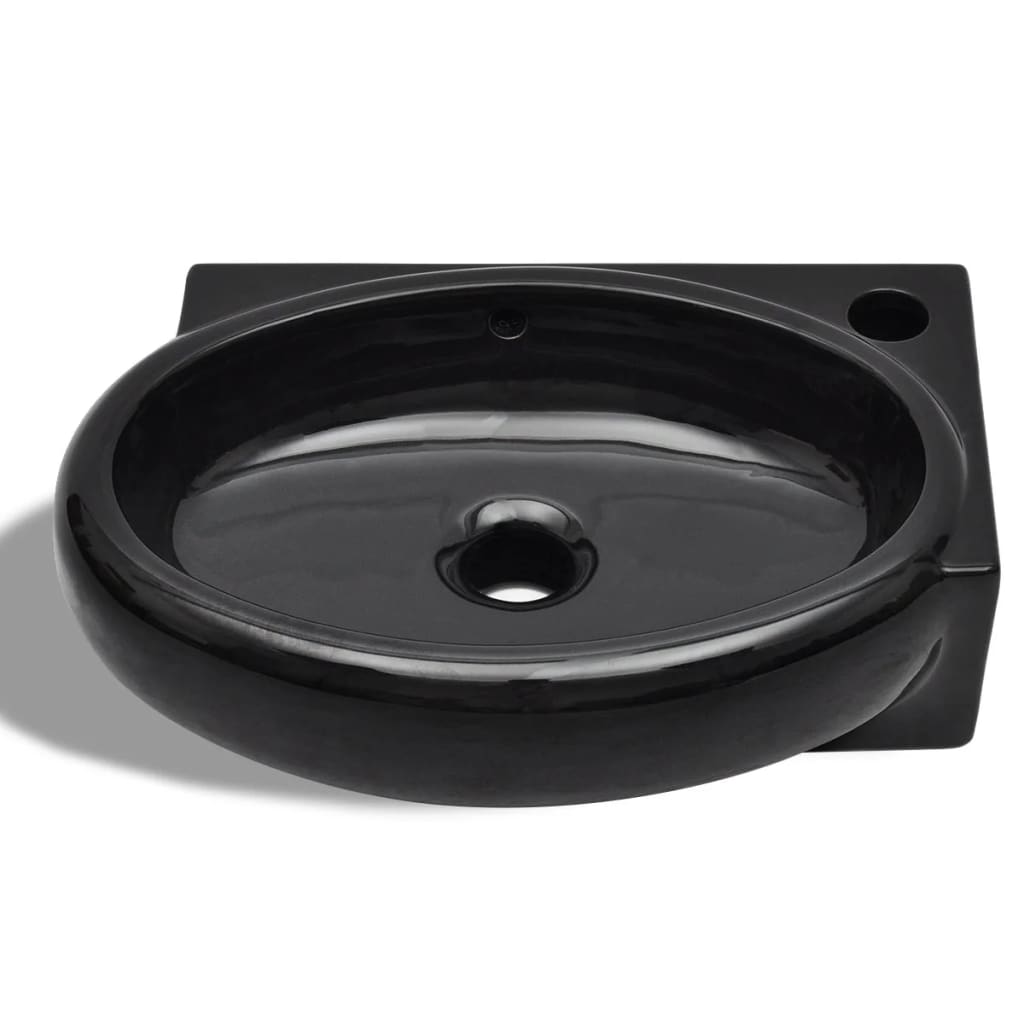 Vidaxl Round Washbasin with Overflow and Tap Hole, Black