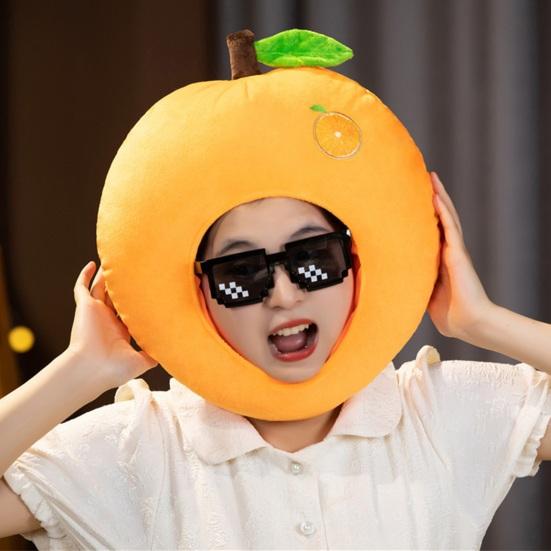 Photo Hood Bright Colorful Fruit Food Shape Soft Plush Headgear Face Opening Feature Internet Celebrity Costume Party Prop