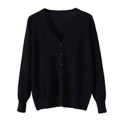 Blostirno Damen V-Ausschnitt Strickjacke, Langarm, Einfarbig, Schwarz (JK0822black-m)