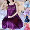 Ice Silk Nightdress Women Floral Lace Lingerie Dress Casual Ladies Loose Sleepwear Nightwear