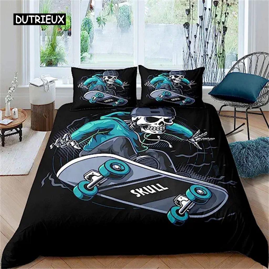 Skateboard Dynetrekk Skateboardspiller Dynetrekksett Queen Size Hip Hop Hippie Sengetøysett Utendørs Ekstremsport Spill