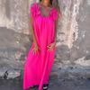 Women Dress 3D Rose Decor Shoulder Strap Sleeveless Pleated Slip Dress Loose Solid