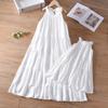Summer White Tie Dye Halter Beach Dress Mother Daughter Matching Outfits Family Vacation Seaside Holiday Sundress