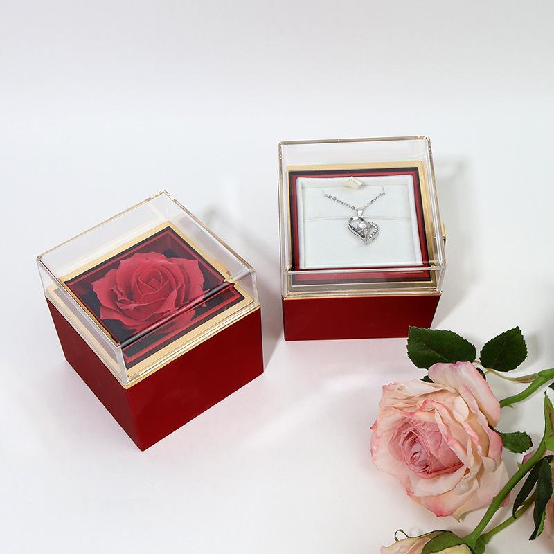 Valentine's Day Rotating Jewelry Gift Box with Necklace & Rose Flower