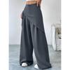 Solid Wide Leg Irregular Loose Lace-up Pants for Office and Casual Wear