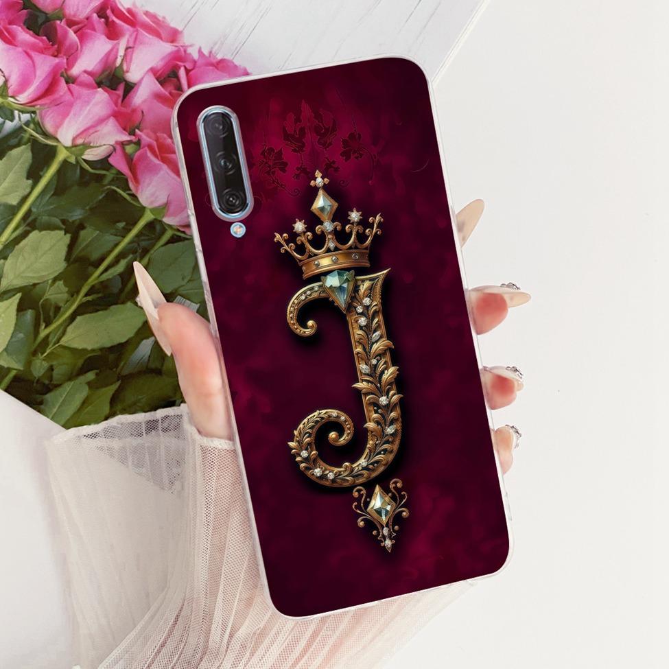 For Huawei Y9s Case Transparent Luxury Crown A-Z Letters 2D Painted Soft Casing For Huawei Y9s STK-L21 STK-LX3 STK-L22 Cover