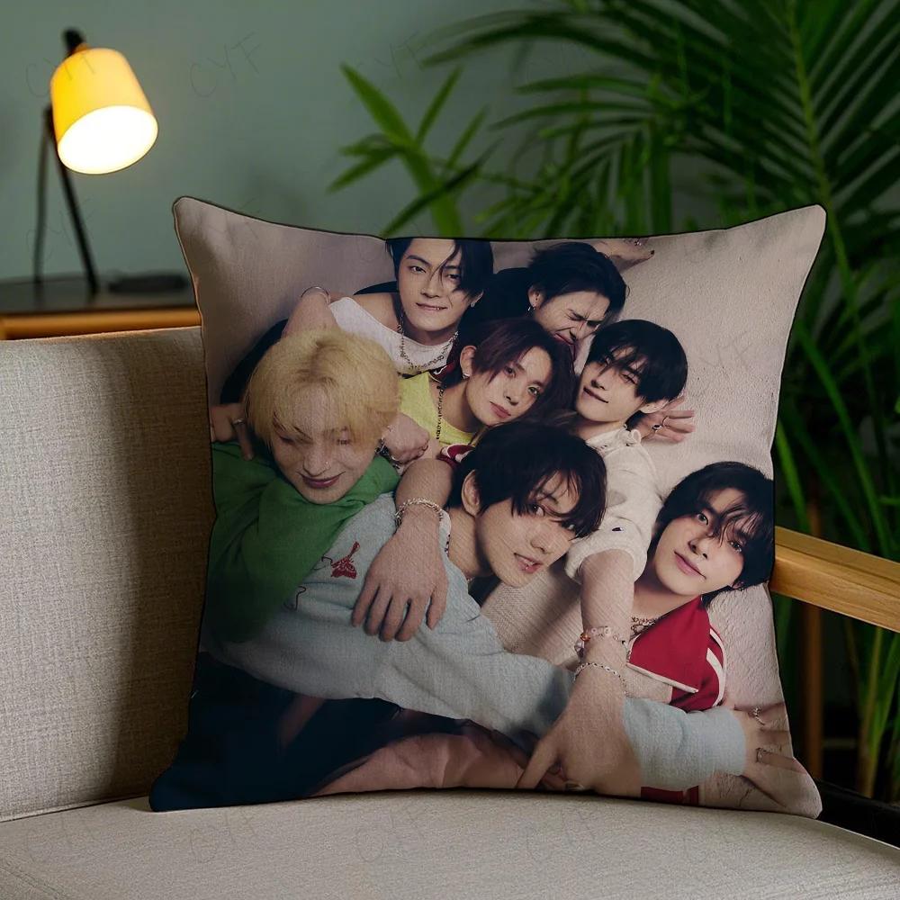Boy Team E-Enhypen Pillow Case Pillowcase Anti-Dustmite Pillow Invisible Zipper Silky Short Plush Sofa Cushion Cover