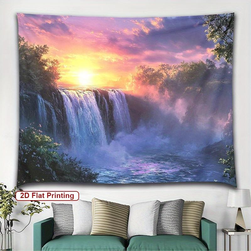 Sunset Waterfall Tapestry Majestic Cascade Vibrant Sky Nature Art Polyester 5161 In for Bedroom or Dorm