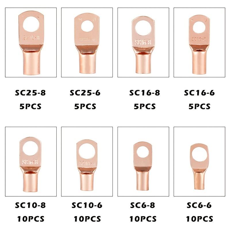 60 pcs Copper Wire Lug Connector Ring Kit - SC6-25 Crimp Terminals for Bare Cable, Durable & Safe, Easy Installation for Electric Connections