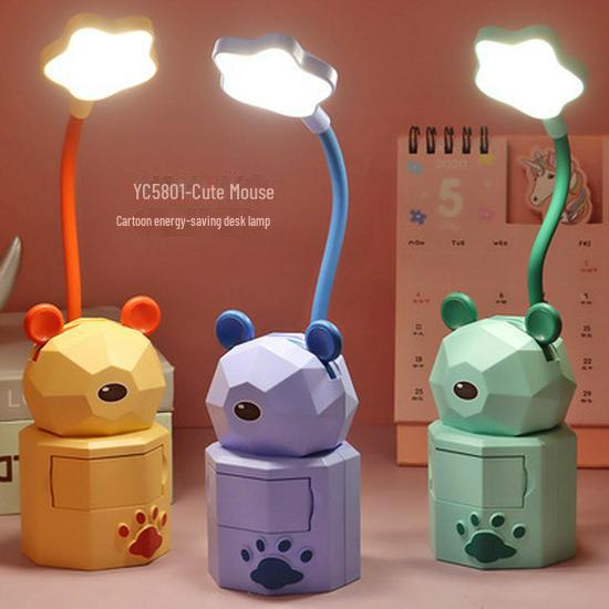 Lámpara de escritorio LED plegable USB - Luz nocturna con protección ocular de animales de dibujos animados para niños, estudio, mesita de noche y regalo de Navidad