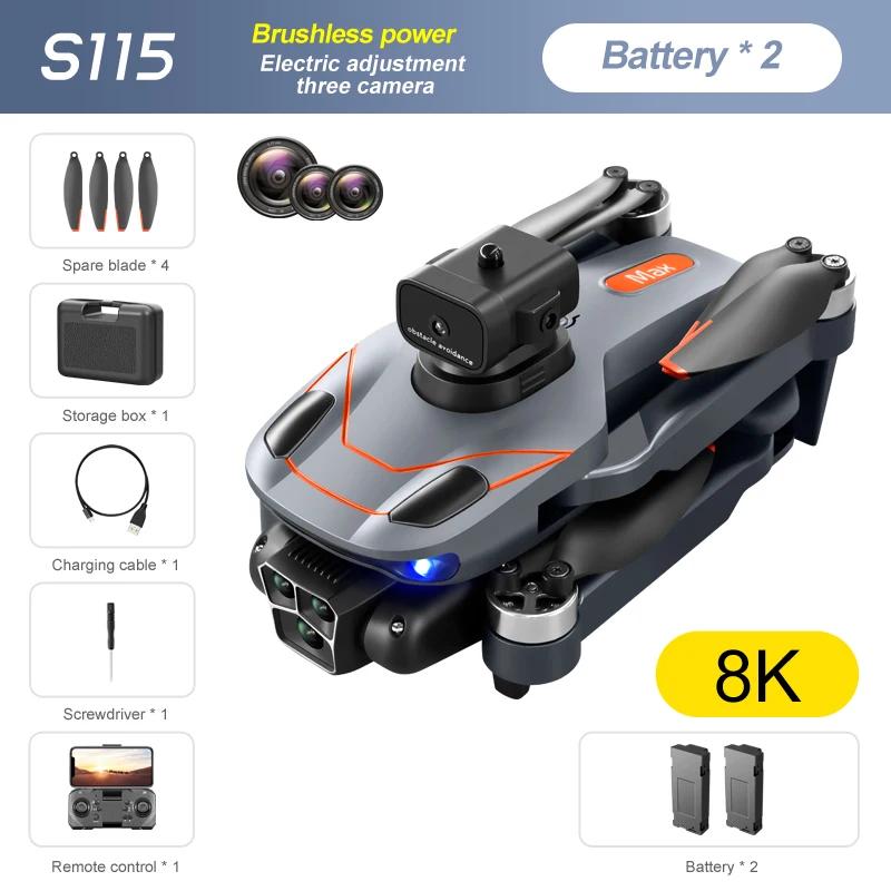 New S115 RC Drone 8K Professional Three-camera Wide-angle Positioning Obstacle Avoidance Brushless Motor Foldable Quadcopter Gift Toy