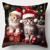 Kerstmuts Kittens Kussenhoes, Feestelijke Huisdecoratie Kussensloop eenzijdig bedrukt 1 stuk