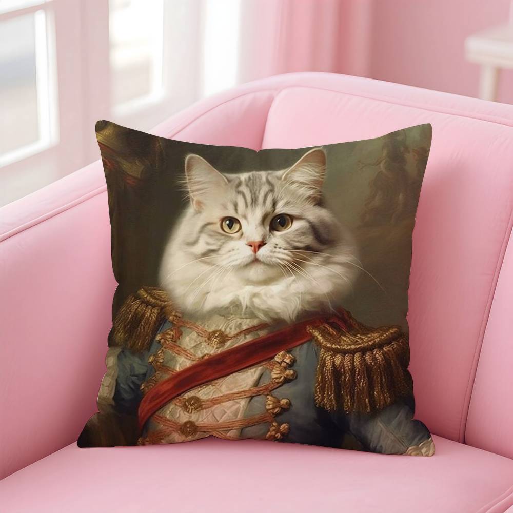 Renaissance Royal Cat Funny Pillow Case Pattern Printed Pillowcase For Living Room Sofa Cushion Cover & Bedroom Decor