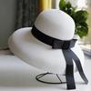 Vintage Breathable Straw Hat Large Brim Uv Protection Sunshade Hat Black Ribbon Sun Hat Women