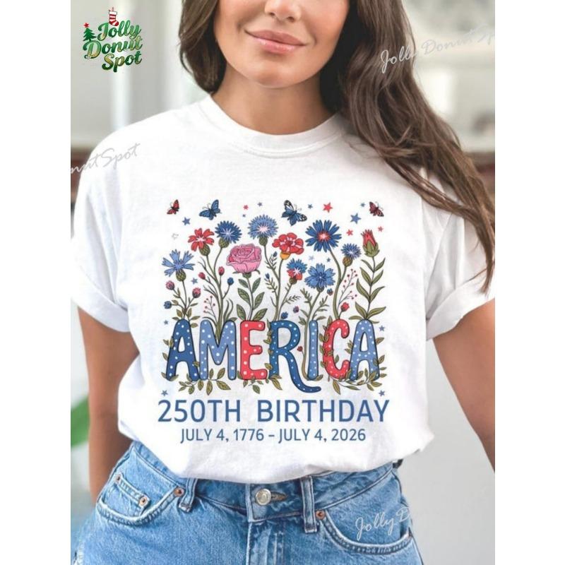 US 250th Anniversary Graphic Tee Independence Day Casual All-Season Commemorative Top