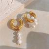 Fashion Metal Imitation Pearl Drop Earrings For Women Minimalist Gold Color Asymmetric Round Ear Buckle Jewelry Party Gifts