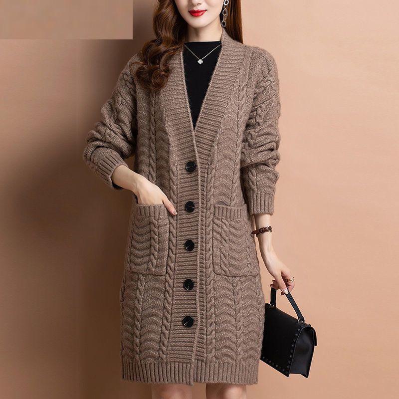 Autumn V-neck Long Cardigan Sweater Jacket Women Knitwear Ladies Long Sleeve Casual Loose Sweater Coat Female Tops