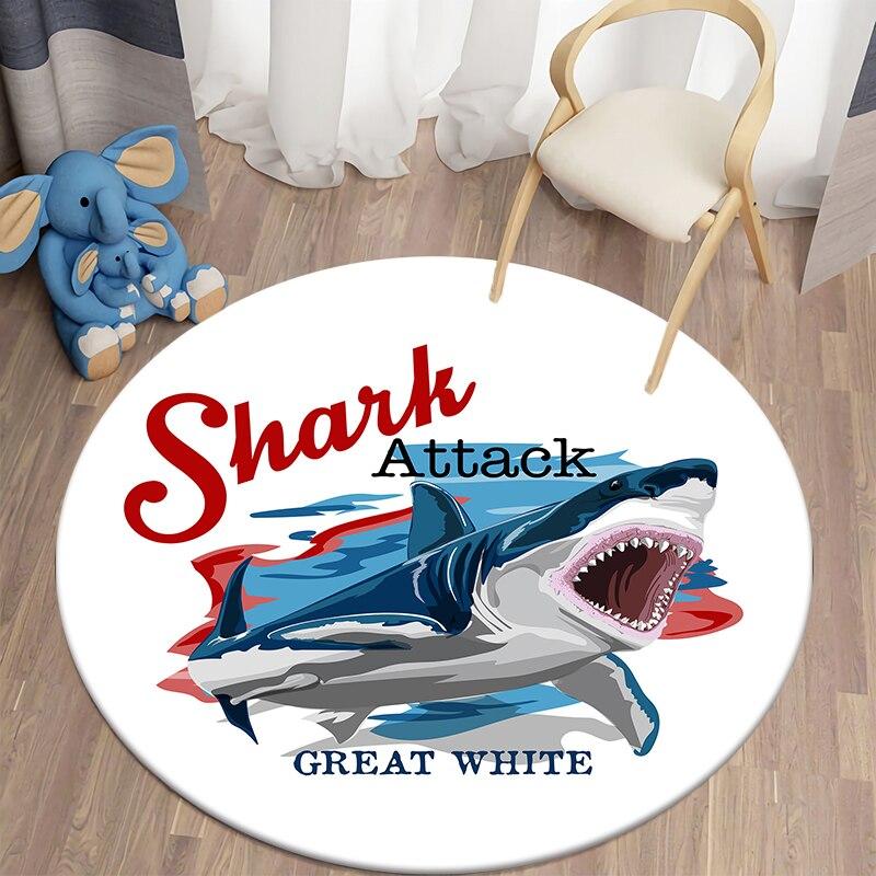Tappeto rotondo stampato Shark Kawaii Art per soggiorno Tappeto da campeggio Tappetino da picnic Tappeto per camera da letto Flanella Tappetino yoga antiscivolo Regalo