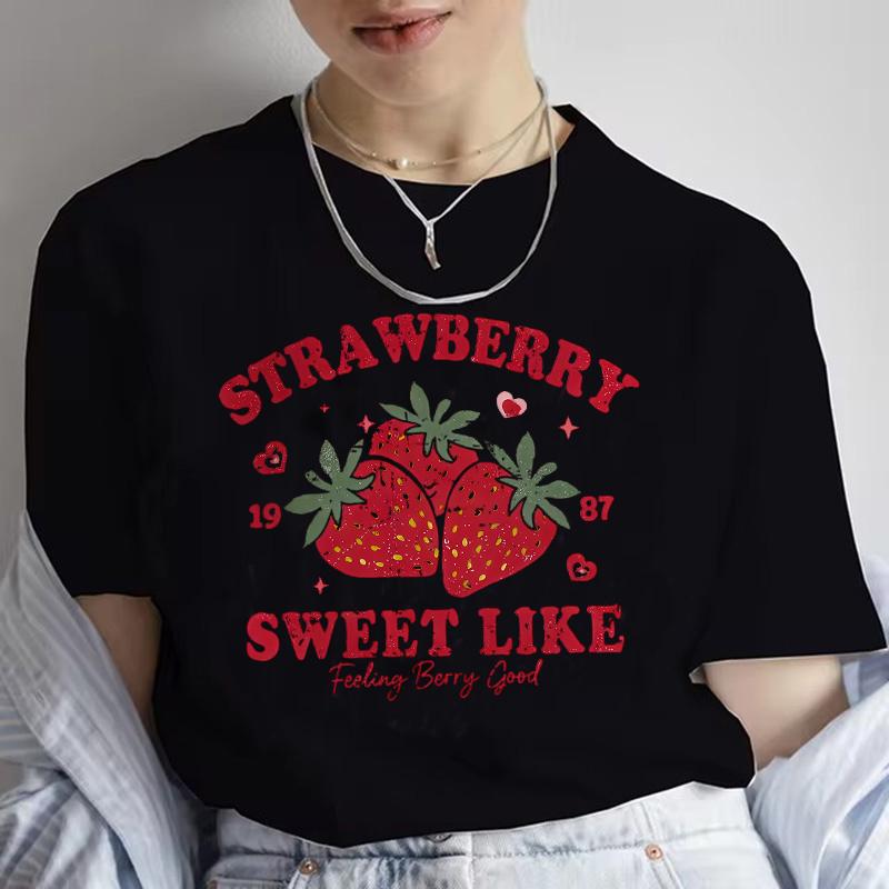 Strawberry Unisex Summer White Print Tshirt Girl Casual Short Sleeve O Neck Top For Summer Female 90s Clothing