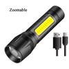 Q5 LED Mini Flashlight Built In Battery Zoom Torch COB Lamp 2000 Lumens Adjustable Outdoor Waterproof Emergency Pocket Light