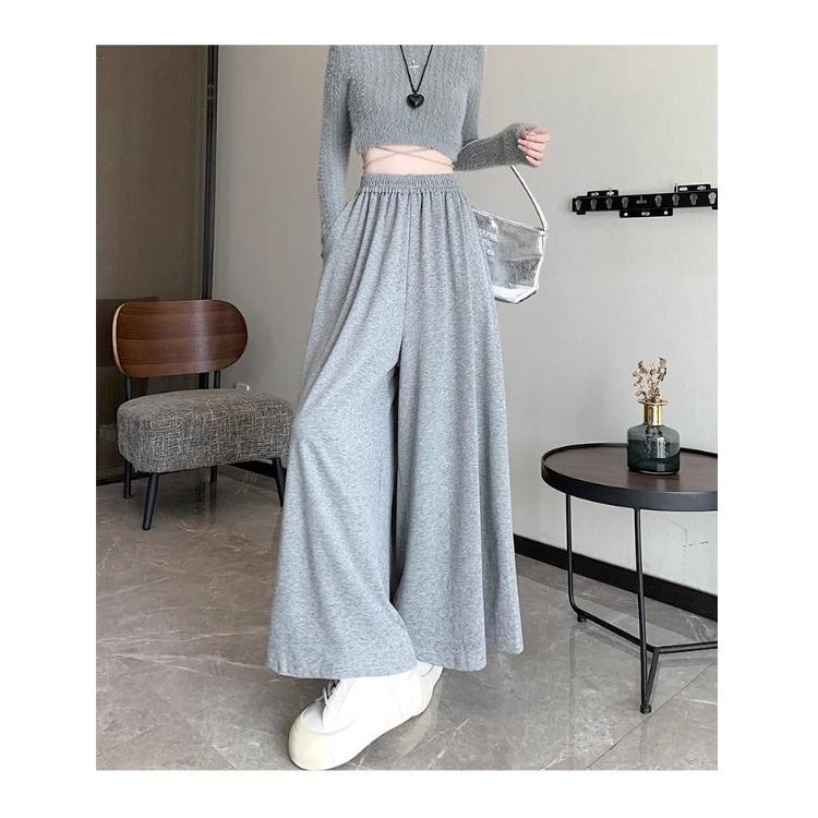 Fashionable High Waist Pure Color Wide Leg A-Line Pants Skirt for Autumn/Winter with Slimming Effect