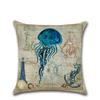 Sea Turtle Nautical Mermaid Pattern Cotton Linen Throw Pillow Cushion Cover Car Home Decoration Sofa Decorative Pillowcase DT--,(6)