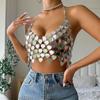 Top Corto Cadena Corporal de Cuello Halter con Lentejuelas de Corazón