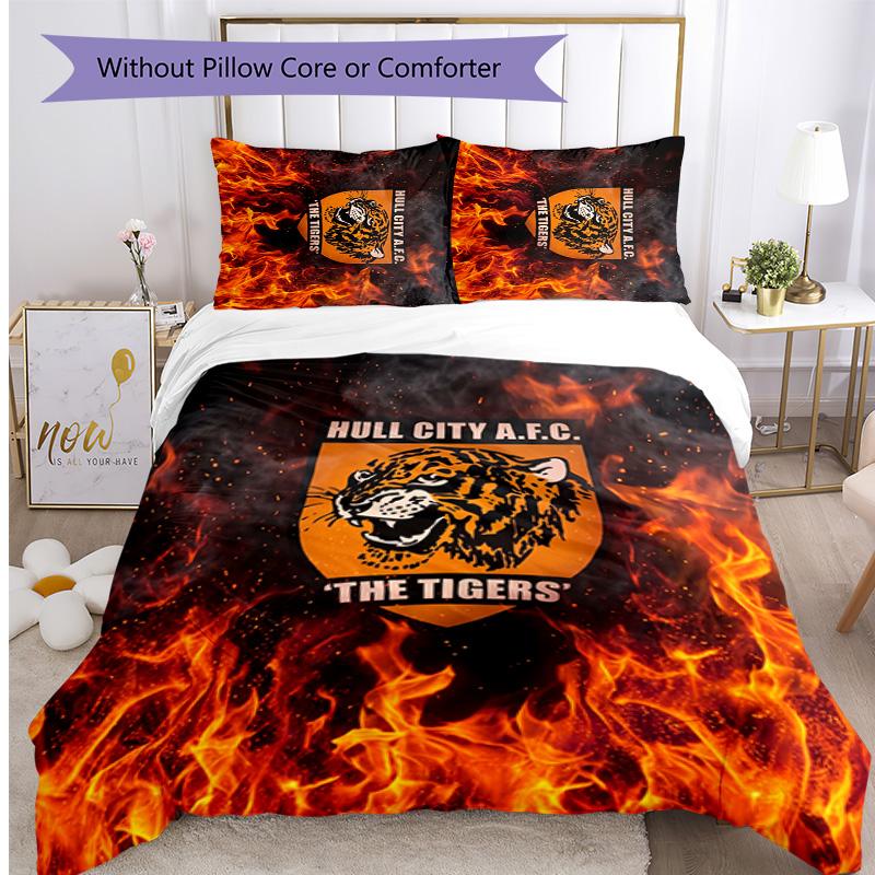 Hull City Football Printed 3 Pieces Bedding Set, Comfortable Skin Friendly Bedroom Duvet Cover Set